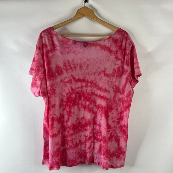 Avenue Womens Mesh Top Size 3X 22/24 Pink Tie Dye Square Neck Short Sleeve - Picture 7 of 10